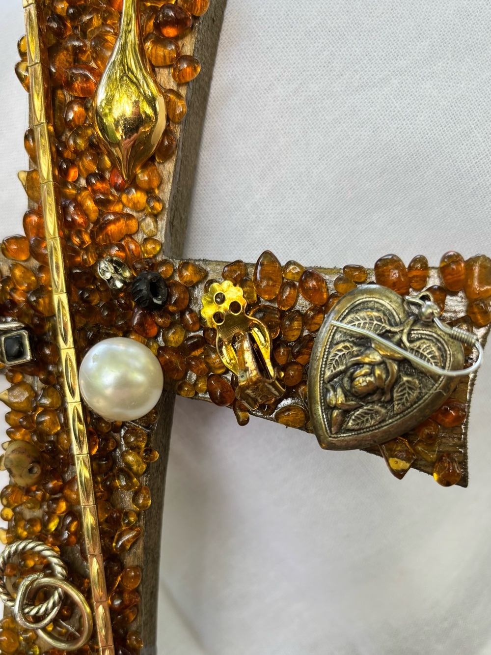 Handcrafted Amber-Tone Mixed Media Wall Cross - Picture 7 of 7